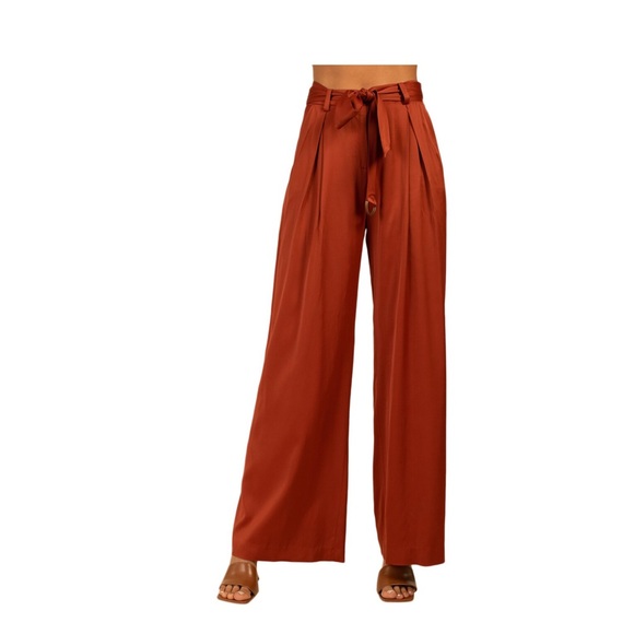 TINA TURKSIndira pleated Wide-Leg satin Pants